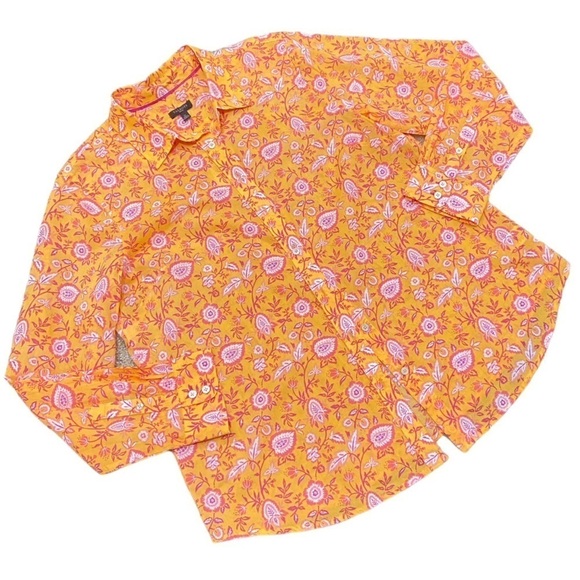 NWT Talbots creamsicle & coral floral lightweight cotton blouse sz large petite - Picture 2 of 11
